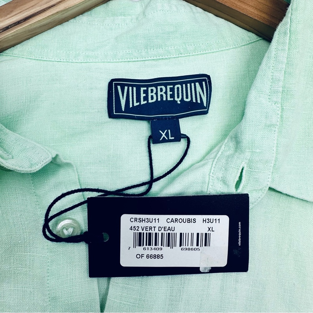 Vilebrequin Caroubis Linen Shirt Size XL Garment Dyed Light Green Vert d'eau - Picture 4 of 13